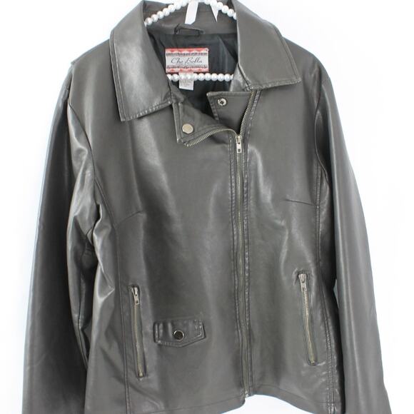 Che Bella Asymmetrical Vegan Leather Moto Jacket Size Large - Picture 5 of 6
